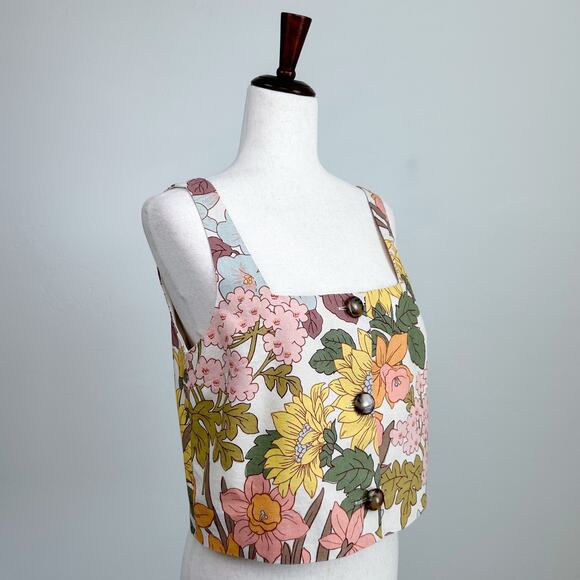 Sezane Tops - Sezane Thelma Boho 70s Square Neck Sleeveless Linen Crop Top Size 40